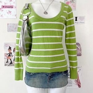 ESPRIT Y2K Lime Green White Striped Sweater L/G — Pop / Preppy Aesthetic
